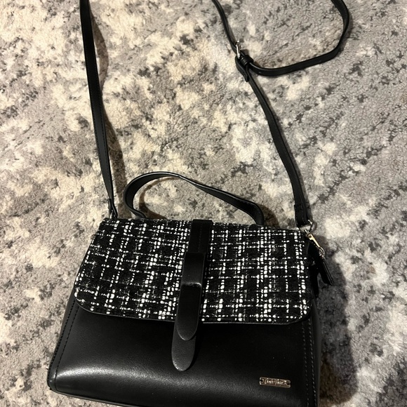 Handbags - Chic Black and White Tweed Crossbody Bag